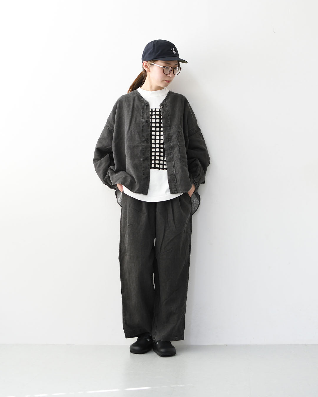 prit [プリット] リネンコットン交織平織ピグメント加工ノーカラービッグシャツ  [P81602] ヴィンテージ風・長袖・オーバーサイズ・ゆったりサイズ・ドロップショルダー・ライトアウター・羽織り・ノーカラー・LADY'S [2026SS]