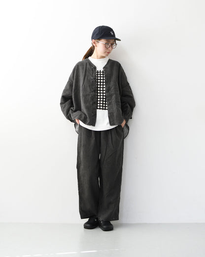 prit [プリット] リネンコットン交織平織ピグメント加工ノーカラービッグシャツ  [P81602] ヴィンテージ風・長袖・オーバーサイズ・ゆったりサイズ・ドロップショルダー・ライトアウター・羽織り・ノーカラー・LADY'S [2026SS]