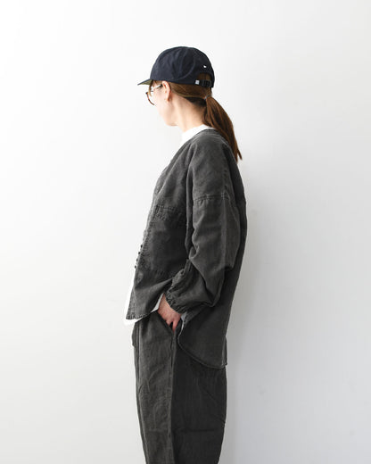 prit [プリット] リネンコットン交織平織ピグメント加工ノーカラービッグシャツ  [P81602] ヴィンテージ風・長袖・オーバーサイズ・ゆったりサイズ・ドロップショルダー・ライトアウター・羽織り・ノーカラー・LADY'S [2026SS]