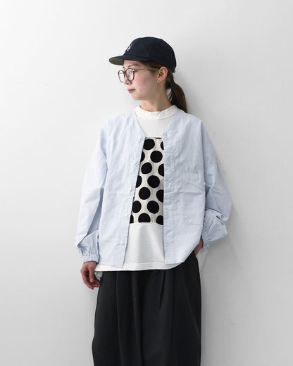 prit [プリット] リネンコットン交織平織ピグメント加工ノーカラービッグシャツ  [P81602] ヴィンテージ風・長袖・オーバーサイズ・ゆったりサイズ・ドロップショルダー・ライトアウター・羽織り・ノーカラー・LADY'S [2026SS]