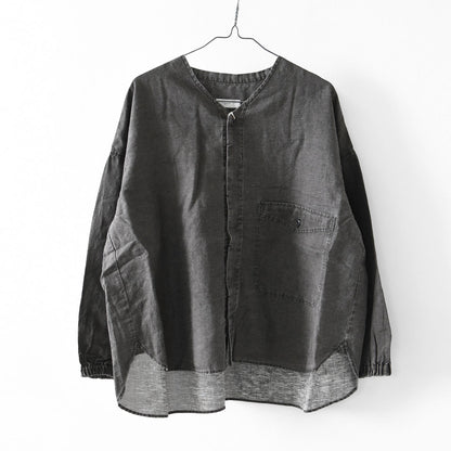 prit [プリット] リネンコットン交織平織ピグメント加工ノーカラービッグシャツ  [P81602] ヴィンテージ風・長袖・オーバーサイズ・ゆったりサイズ・ドロップショルダー・ライトアウター・羽織り・ノーカラー・LADY'S [2026SS]