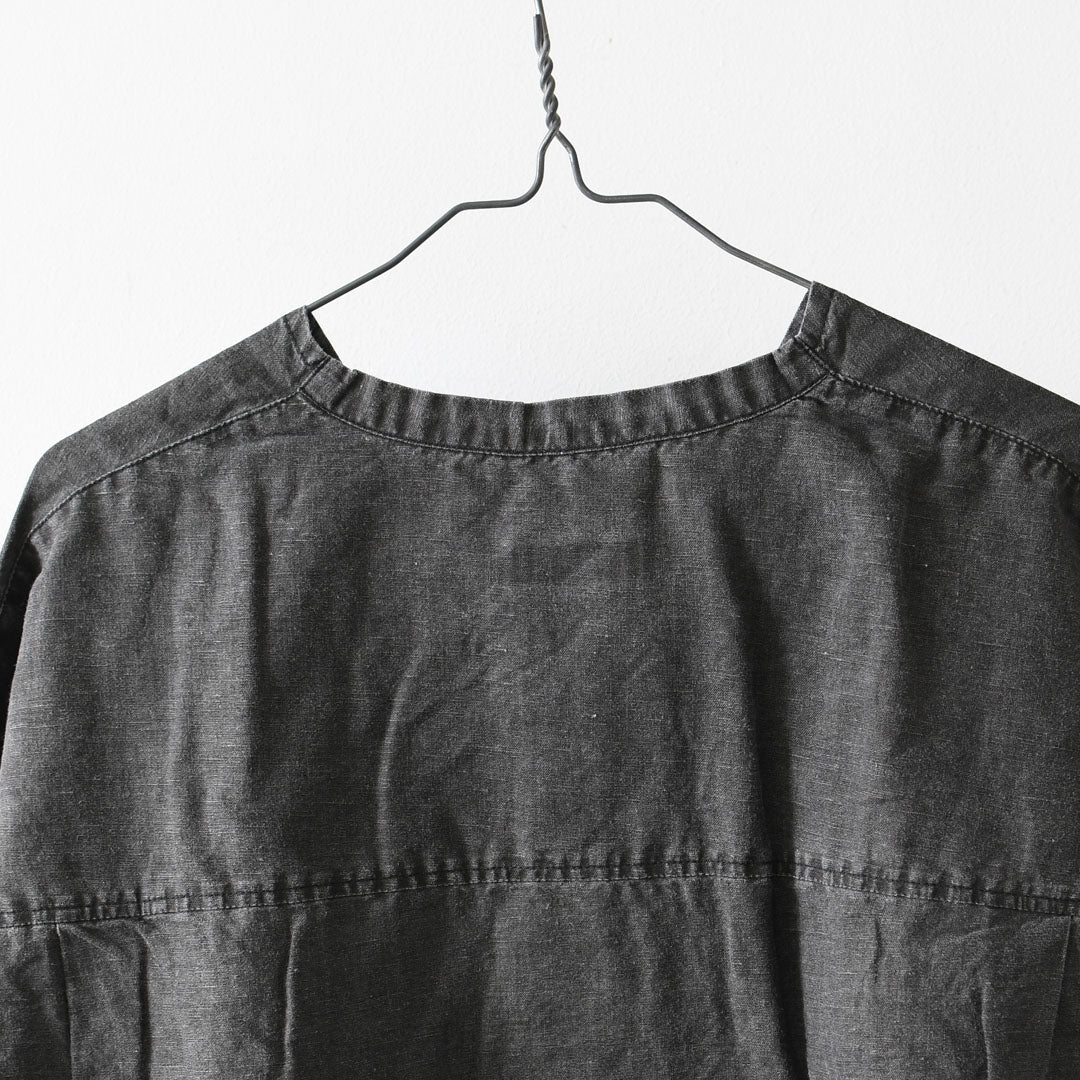 prit [プリット] リネンコットン交織平織ピグメント加工ノーカラービッグシャツ  [P81602] ヴィンテージ風・長袖・オーバーサイズ・ゆったりサイズ・ドロップショルダー・ライトアウター・羽織り・ノーカラー・LADY'S [2026SS]