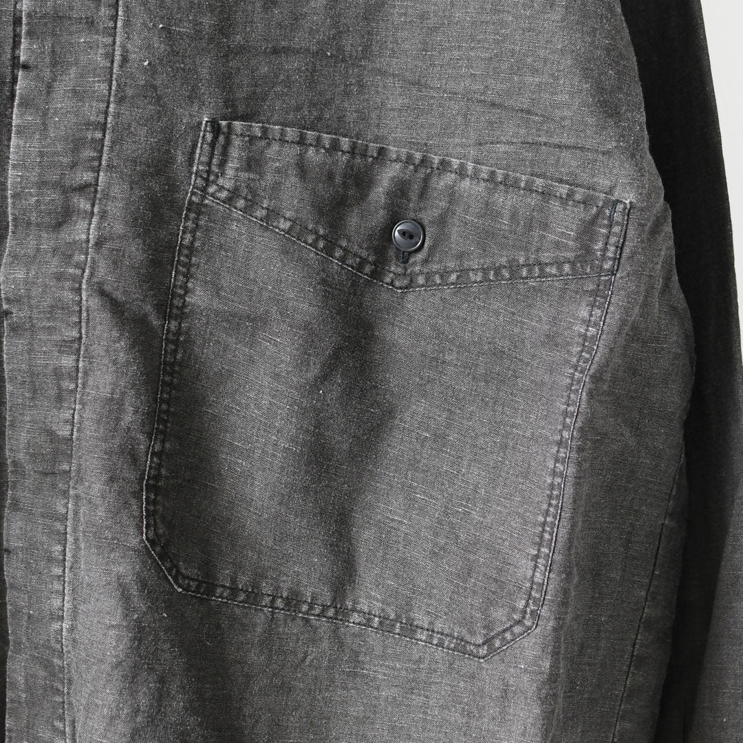 prit [プリット] リネンコットン交織平織ピグメント加工ノーカラービッグシャツ  [P81602] ヴィンテージ風・長袖・オーバーサイズ・ゆったりサイズ・ドロップショルダー・ライトアウター・羽織り・ノーカラー・LADY'S [2026SS]