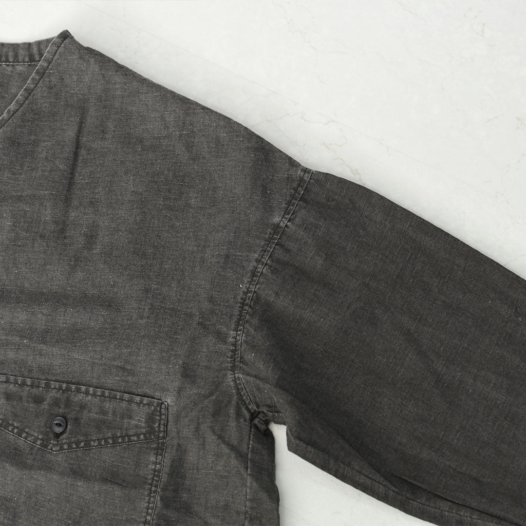 prit [プリット] リネンコットン交織平織ピグメント加工ノーカラービッグシャツ  [P81602] ヴィンテージ風・長袖・オーバーサイズ・ゆったりサイズ・ドロップショルダー・ライトアウター・羽織り・ノーカラー・LADY'S [2026SS]