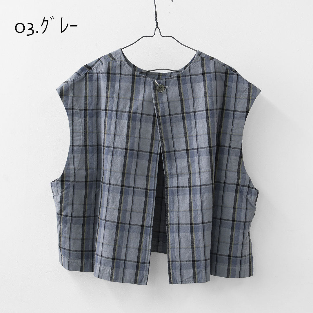 prit [プリット] 16/1リネンコットンチェック2wayべスト [P81608] ベスト・2wayベスト・チェック・コットンリネン・LADY'S [2026SS]