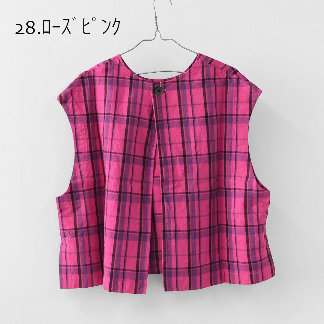 prit [プリット] 16/1リネンコットンチェック2wayべスト [P81608] ベスト・2wayベスト・チェック・コットンリネン・LADY'S [2026SS]