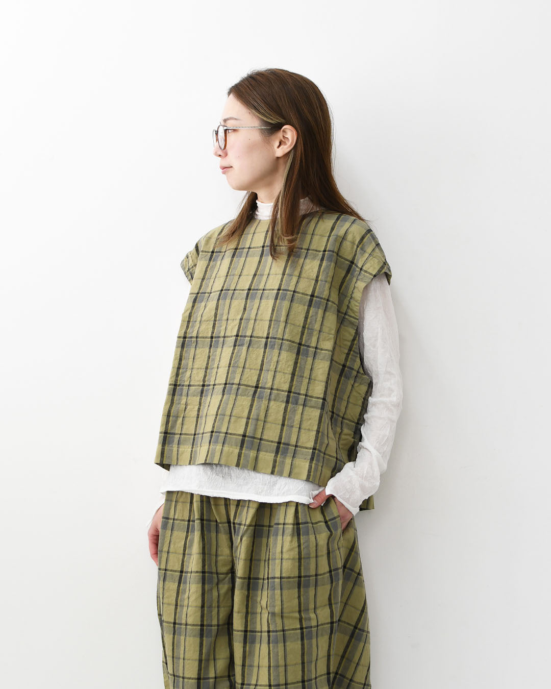 prit [プリット] 16/1リネンコットンチェック2wayべスト [P81608] ベスト・2wayベスト・チェック・コットンリネン・LADY'S [2026SS]