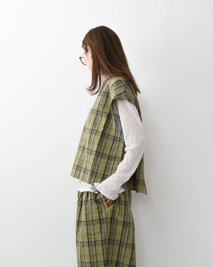 prit [プリット] 16/1リネンコットンチェック2wayべスト [P81608] ベスト・2wayベスト・チェック・コットンリネン・LADY'S [2026SS]
