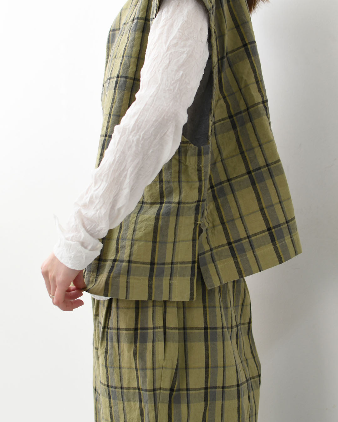 prit [プリット] 16/1リネンコットンチェック2wayべスト [P81608] ベスト・2wayベスト・チェック・コットンリネン・LADY'S [2026SS]