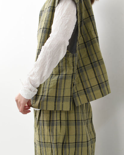 prit [プリット] 16/1リネンコットンチェック2wayべスト [P81608] ベスト・2wayベスト・チェック・コットンリネン・LADY'S [2026SS]