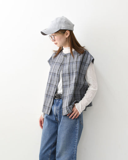 prit [プリット] 16/1リネンコットンチェック2wayべスト [P81608] ベスト・2wayベスト・チェック・コットンリネン・LADY'S [2026SS]