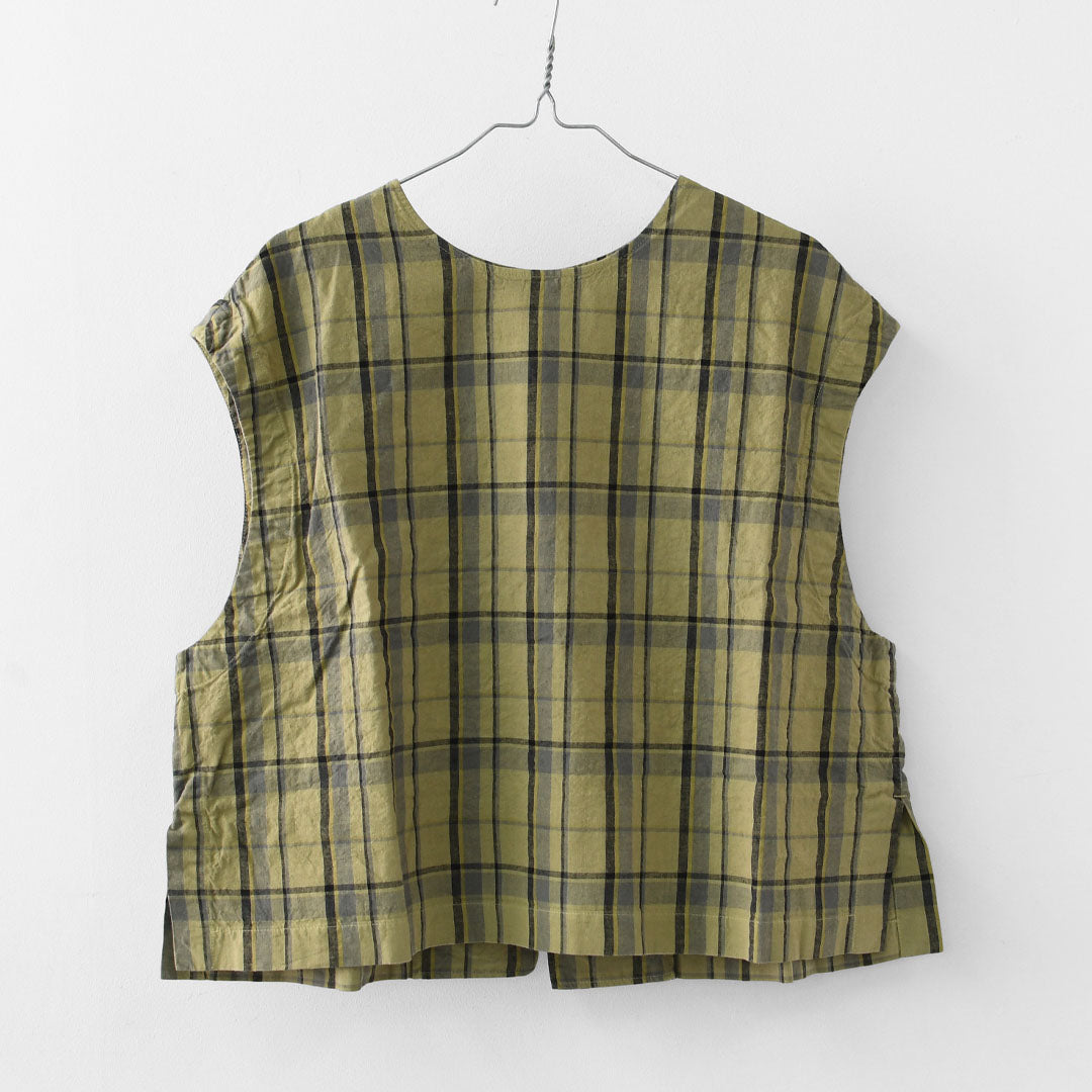 prit [プリット] 16/1リネンコットンチェック2wayべスト [P81608] ベスト・2wayベスト・チェック・コットンリネン・LADY'S [2026SS]