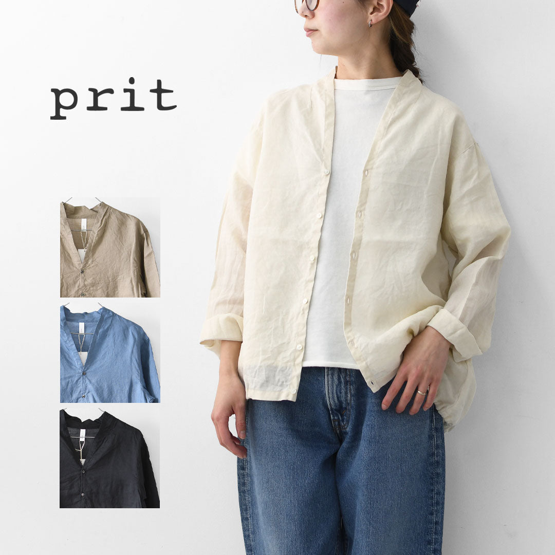 prit [プリット] ラミーバイオクラス裾ゴムカーディガン [P81619] スタンドカラー・オーバーサイズ・ゆったりサイズ・チェック柄・ドロップショルダー・LADY'S [2026SS]