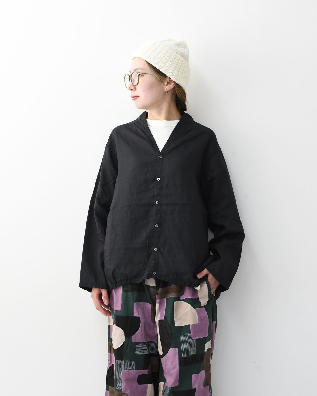 prit [プリット] ラミーバイオクラス裾ゴムカーディガン [P81619] スタンドカラー・オーバーサイズ・ゆったりサイズ・チェック柄・ドロップショルダー・LADY'S [2026SS]