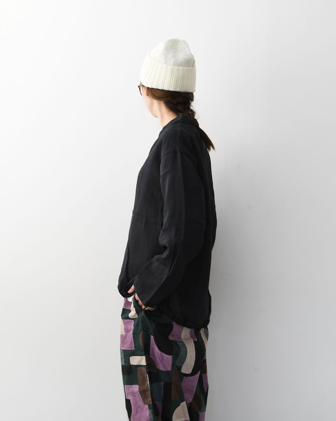 prit [プリット] ラミーバイオクラス裾ゴムカーディガン [P81619] スタンドカラー・オーバーサイズ・ゆったりサイズ・チェック柄・ドロップショルダー・LADY'S [2026SS]