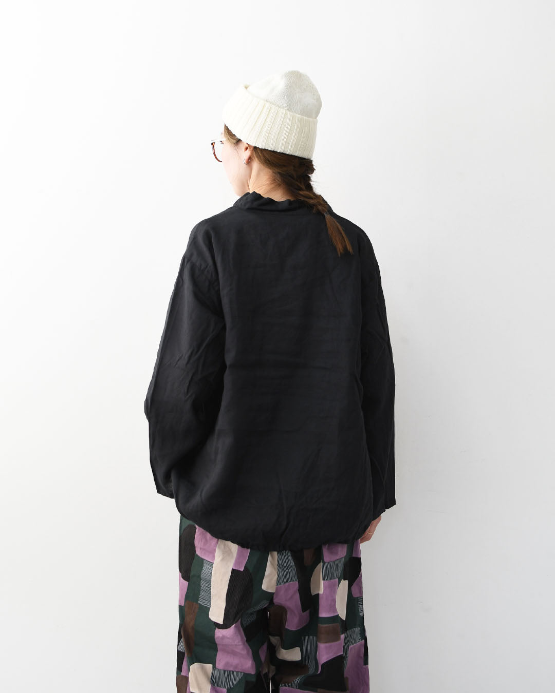 prit [プリット] ラミーバイオクラス裾ゴムカーディガン [P81619] スタンドカラー・オーバーサイズ・ゆったりサイズ・チェック柄・ドロップショルダー・LADY'S [2026SS]