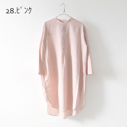 prit [プリット]50/1 オーガニックコットンボイルビエラ近江晒加工スタンドカラーサイドスリットチュニック [P81624] スタンドカラーシャツ・オーバーサイズ・ゆったりシルエット・長袖・ロングシャツ・LADY'S [2026SS]