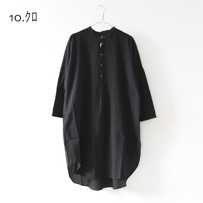 prit [プリット]50/1 オーガニックコットンボイルビエラ近江晒加工スタンドカラーサイドスリットチュニック [P81624] スタンドカラーシャツ・オーバーサイズ・ゆったりシルエット・長袖・ロングシャツ・LADY'S [2026SS]