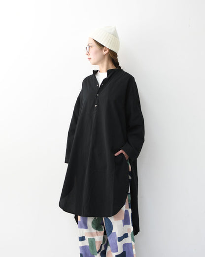 prit [プリット]50/1 オーガニックコットンボイルビエラ近江晒加工スタンドカラーサイドスリットチュニック [P81624] スタンドカラーシャツ・オーバーサイズ・ゆったりシルエット・長袖・ロングシャツ・LADY'S [2026SS]