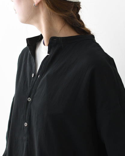 prit [プリット]50/1 オーガニックコットンボイルビエラ近江晒加工スタンドカラーサイドスリットチュニック [P81624] スタンドカラーシャツ・オーバーサイズ・ゆったりシルエット・長袖・ロングシャツ・LADY'S [2026SS]