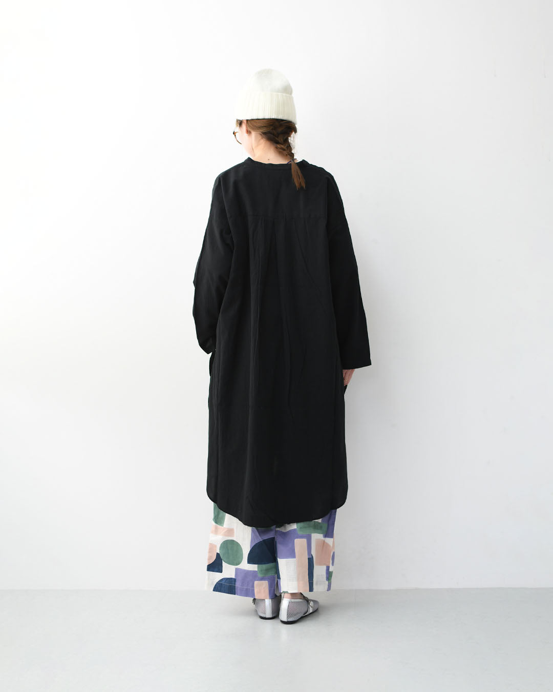 prit [プリット]50/1 オーガニックコットンボイルビエラ近江晒加工スタンドカラーサイドスリットチュニック [P81624] スタンドカラーシャツ・オーバーサイズ・ゆったりシルエット・長袖・ロングシャツ・LADY'S [2026SS]