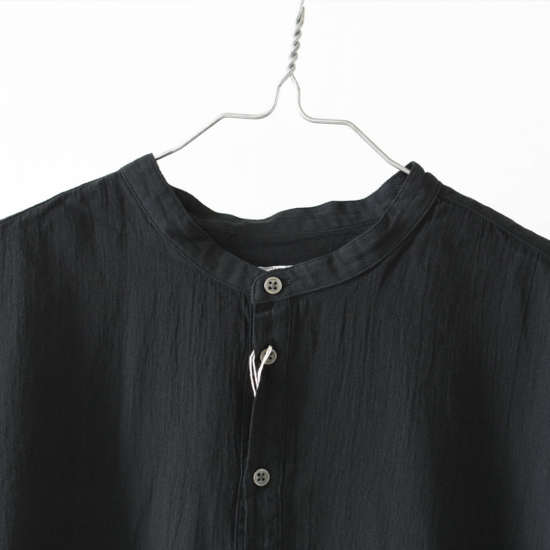 prit [プリット]50/1 オーガニックコットンボイルビエラ近江晒加工スタンドカラーサイドスリットチュニック [P81624] スタンドカラーシャツ・オーバーサイズ・ゆったりシルエット・長袖・ロングシャツ・LADY'S [2026SS]