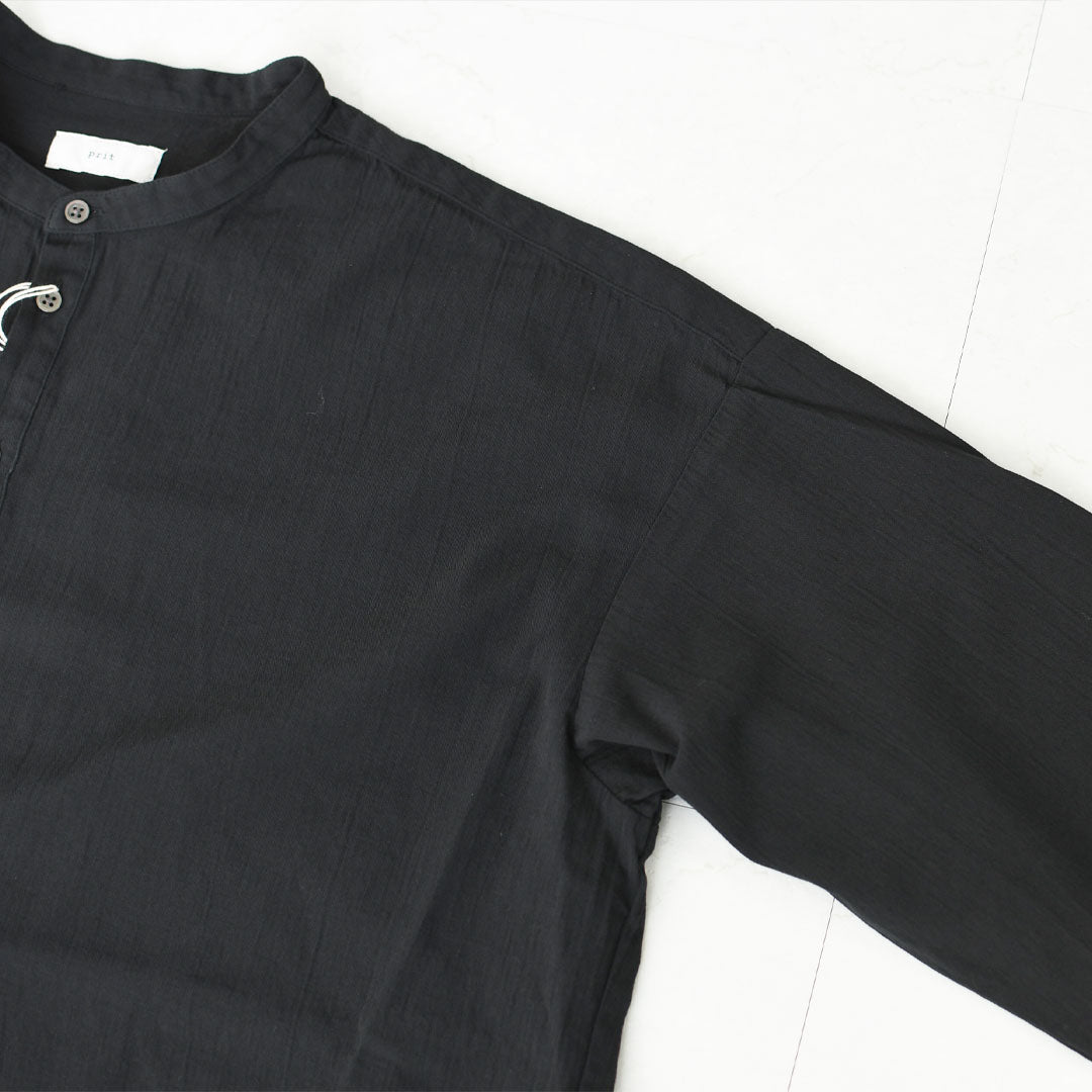 prit [プリット]50/1 オーガニックコットンボイルビエラ近江晒加工スタンドカラーサイドスリットチュニック [P81624] スタンドカラーシャツ・オーバーサイズ・ゆったりシルエット・長袖・ロングシャツ・LADY'S [2026SS]