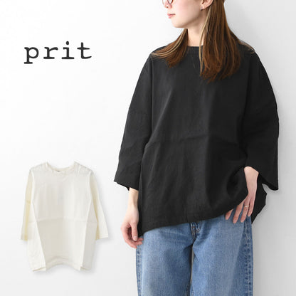 prit [プリット] リネンレーヨンストレッチ7分袖裾ヒモプルオーバー [P81625] スタンドカラー・オーバーサイズ・ゆったりサイズ・チェック柄・ドロップショルダー・LADY'S [2026SS]