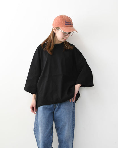 prit [プリット] リネンレーヨンストレッチ7分袖裾ヒモプルオーバー [P81625] スタンドカラー・オーバーサイズ・ゆったりサイズ・チェック柄・ドロップショルダー・LADY'S [2026SS]