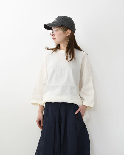 prit [プリット] リネンレーヨンストレッチ7分袖裾ヒモプルオーバー [P81625] スタンドカラー・オーバーサイズ・ゆったりサイズ・チェック柄・ドロップショルダー・LADY'S [2026SS]