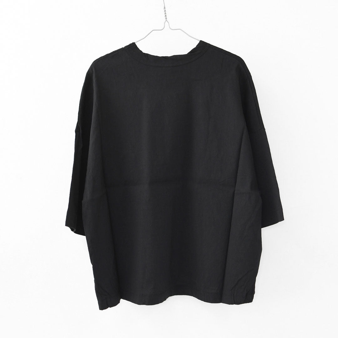 prit [プリット] リネンレーヨンストレッチ7分袖裾ヒモプルオーバー [P81625] スタンドカラー・オーバーサイズ・ゆったりサイズ・チェック柄・ドロップショルダー・LADY'S [2026SS]