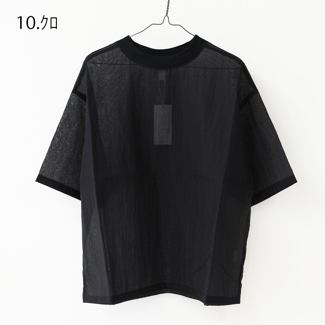 prit [プリット] ナイロンシアーペーパーリップストップ5分袖Tシャツ  [P82602] シアー素材・5部袖・オーバーサイズ・ゆったりサイズ・プルオーバー・透け感・LADY'S [2026SS]