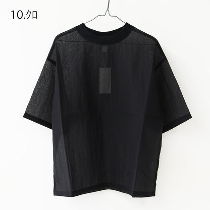 prit [プリット] ナイロンシアーペーパーリップストップ5分袖Tシャツ  [P82602] シアー素材・5部袖・オーバーサイズ・ゆったりサイズ・プルオーバー・透け感・LADY'S [2026SS]