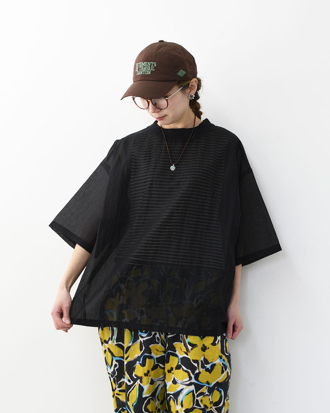 prit [プリット] ナイロンシアーペーパーリップストップ5分袖Tシャツ  [P82602] シアー素材・5部袖・オーバーサイズ・ゆったりサイズ・プルオーバー・透け感・LADY'S [2026SS]