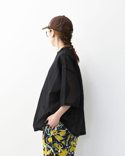 prit [プリット] ナイロンシアーペーパーリップストップ5分袖Tシャツ  [P82602] シアー素材・5部袖・オーバーサイズ・ゆったりサイズ・プルオーバー・透け感・LADY'S [2026SS]