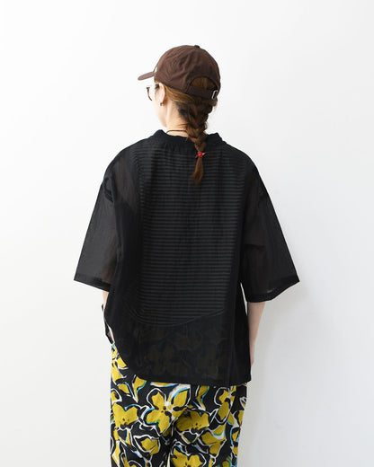 prit [プリット] ナイロンシアーペーパーリップストップ5分袖Tシャツ  [P82602] シアー素材・5部袖・オーバーサイズ・ゆったりサイズ・プルオーバー・透け感・LADY'S [2026SS]