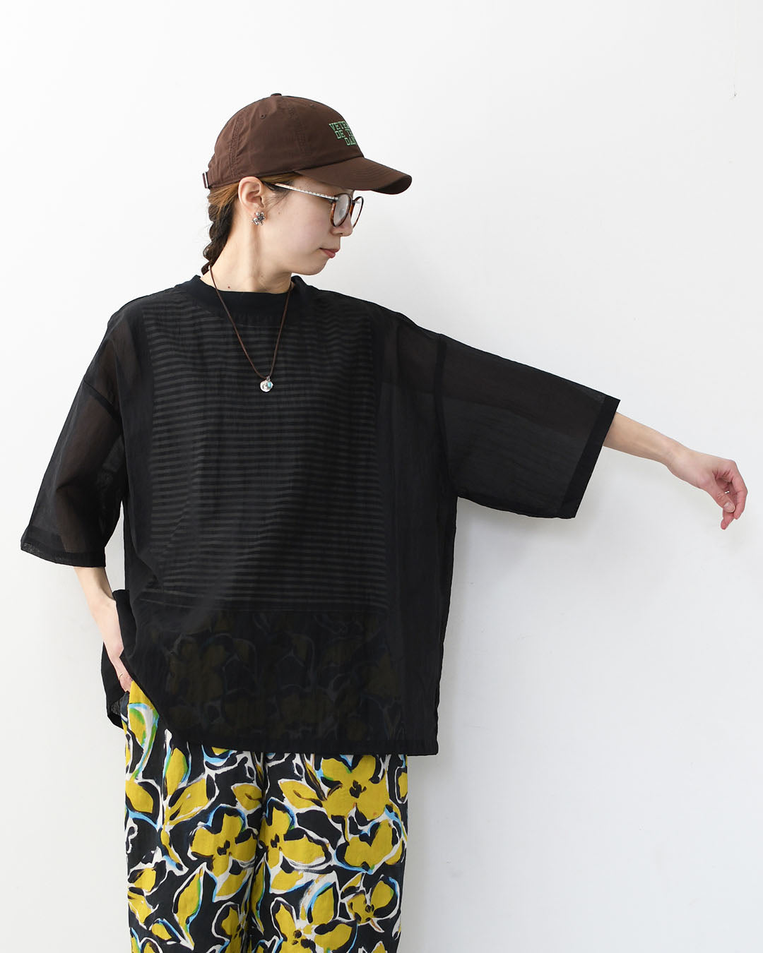 prit [プリット] ナイロンシアーペーパーリップストップ5分袖Tシャツ  [P82602] シアー素材・5部袖・オーバーサイズ・ゆったりサイズ・プルオーバー・透け感・LADY'S [2026SS]