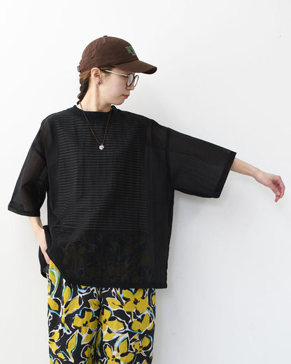 prit [プリット] ナイロンシアーペーパーリップストップ5分袖Tシャツ  [P82602] シアー素材・5部袖・オーバーサイズ・ゆったりサイズ・プルオーバー・透け感・LADY'S [2026SS]