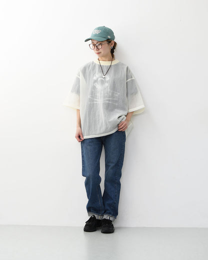 prit [プリット] ナイロンシアーペーパーリップストップ5分袖Tシャツ  [P82602] シアー素材・5部袖・オーバーサイズ・ゆったりサイズ・プルオーバー・透け感・LADY'S [2026SS]