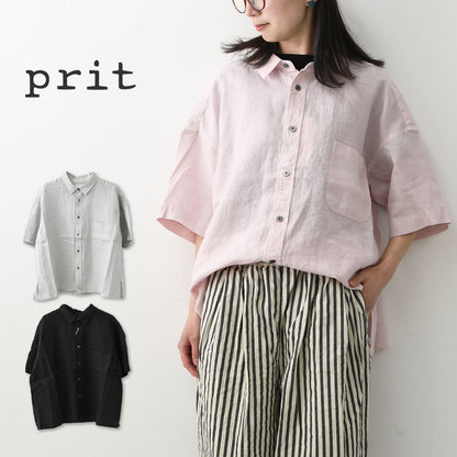 prit [プリット] 40/1フレンチリネン5分袖レギュラーカラーワイドシャツ [P82611] ・半袖シャツ・リネンシャツ・ワイドシャツ・5部袖シャツ・オーバーサイズ・ゆったりサイズ・LADY'S [2026SS]
