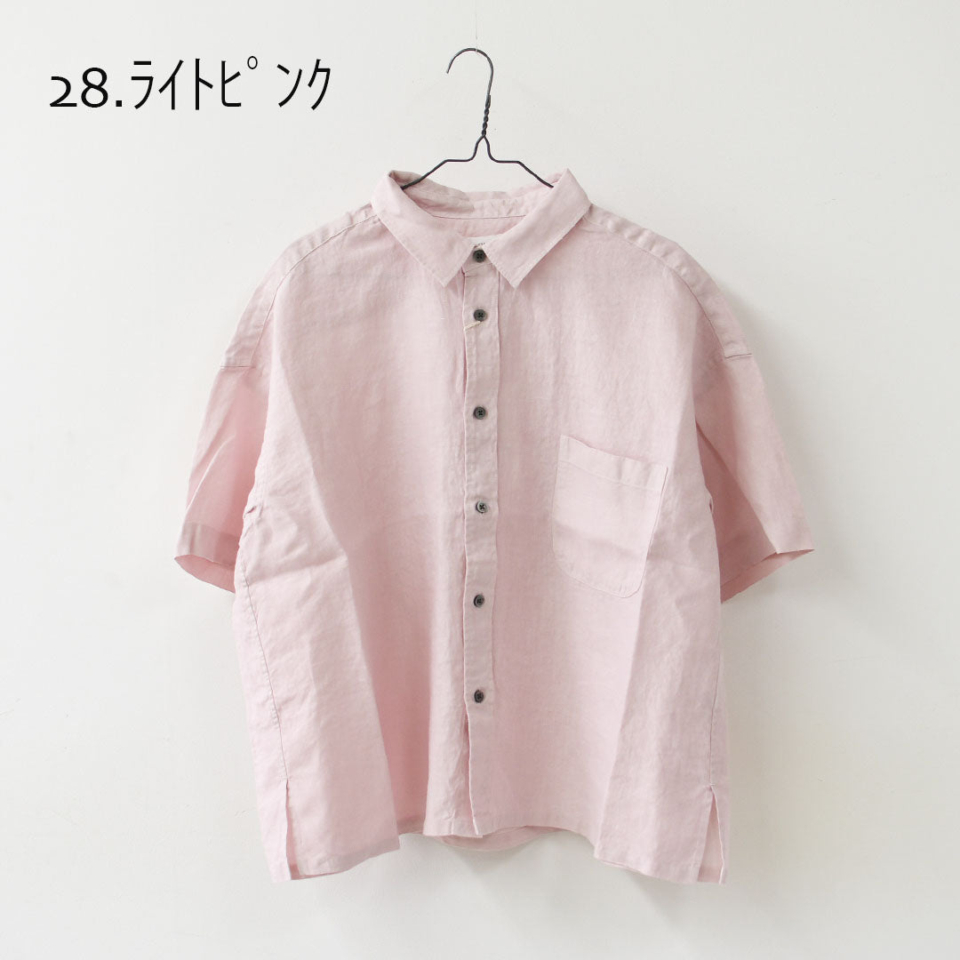 prit [プリット] 40/1フレンチリネン5分袖レギュラーカラーワイドシャツ [P82611] ・半袖シャツ・リネンシャツ・ワイドシャツ・5部袖シャツ・オーバーサイズ・ゆったりサイズ・LADY'S [2026SS]