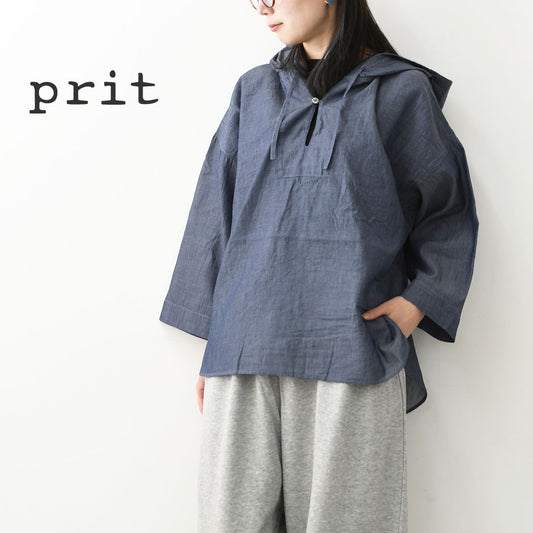 prit [プリット] インディゴシアーデニムフードプルオーバーシャツ [P82614] LADY'S [2026SS]