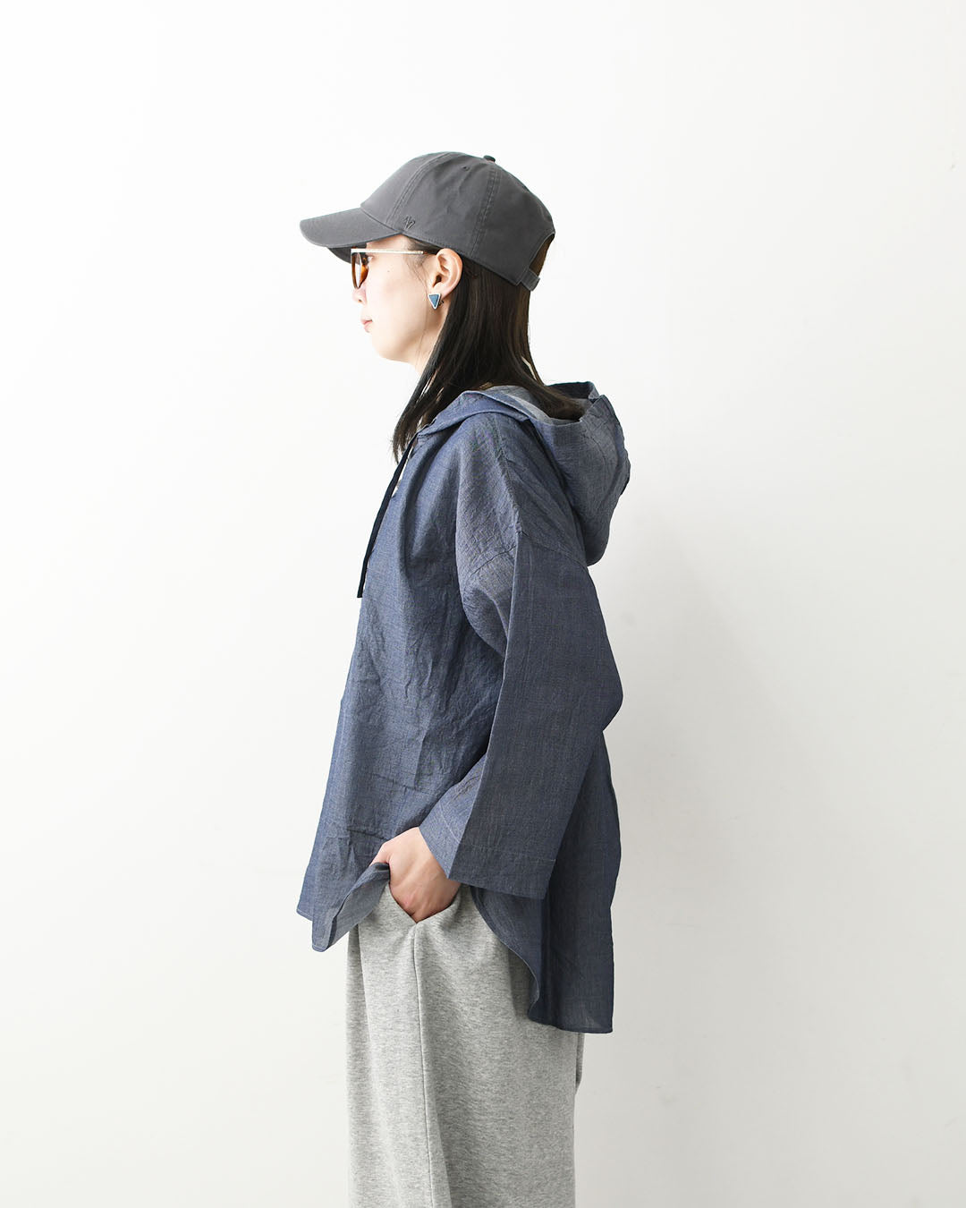 prit [プリット] インディゴシアーデニムフードプルオーバーシャツ [P82614] LADY'S [2026SS]