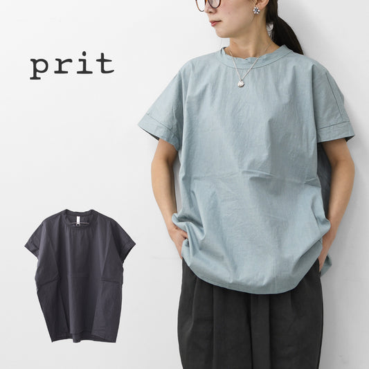 prit [プリット] コットンリネンワッシャー中白染めショートスリーブコクーンチュニック  [P82620] ショートスリーブ・ワイドTシャツ・オーバーサイズ・ゆったりサイズ・コクーンシルエット・ヴィンテージ・LADY'S [2026SS]
