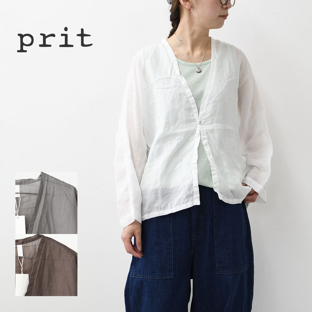 prit [プリット] 160/1ラミーワンボタンカーディガン [P82629] ・ラミーカーディガン・シアーカーディガン・Vネック・七分袖カーディガン・長袖カーディガン・ゆったりシルエット・LADY'S [2026SS]