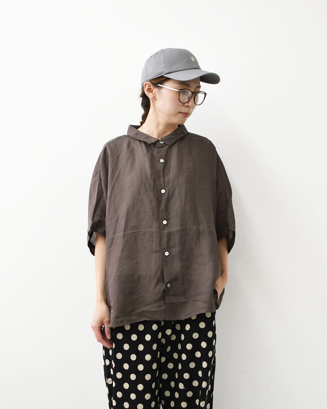 prit [プリット] 160/1ラミー5分袖レギュラーカラービッグシャツ [P82630] ・半袖シャツ・リネンシャツ・ワイドシャツ・シアーシャツ・5分袖シャツ・シアートップス・LADY'S [2026SS]