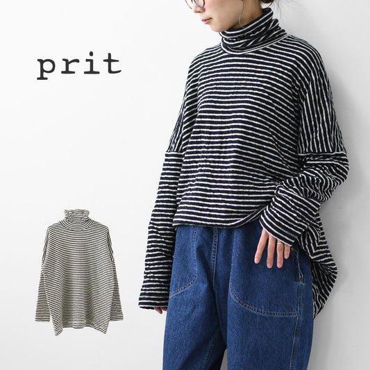 prit [プリット] 1/25ウール綿接結ボーダー タートルネックワイドプルオーバー [P90660] ワイドプルオーバー・タートルネック・ボーダー・ルーズシルエット・LADY'S [2025AW]