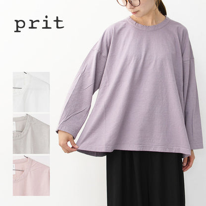 prit [プリット] 30/1リサイクルムラ糸天竺 フレアプルオーバー [P90663] コットンプルオーバー・コットンTシャツ・無地Tシャツ・長袖・綿・ロンT・ワイドシルエット・ゆったりシルエット・LADY'S [2025AW]