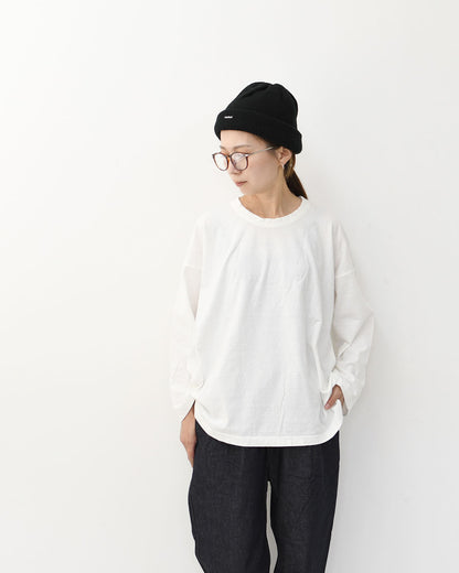 prit [プリット] 30/1リサイクルムラ糸天竺 フレアプルオーバー [P90663] コットンプルオーバー・コットンTシャツ・無地Tシャツ・長袖・綿・ロンT・ワイドシルエット・ゆったりシルエット・LADY'S [2025AW]