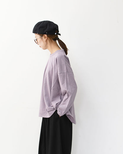 prit [プリット] 30/1リサイクルムラ糸天竺 フレアプルオーバー [P90663] コットンプルオーバー・コットンTシャツ・無地Tシャツ・長袖・綿・ロンT・ワイドシルエット・ゆったりシルエット・LADY'S [2025AW]